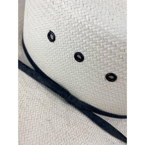 Shangtung Size 6 7/8 Cream Handwoven Straw Texas Cowboy Hat - Picture 2 of 8